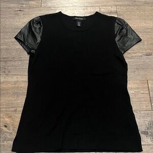 White House Black Market Top with Faux Leather Sleeves